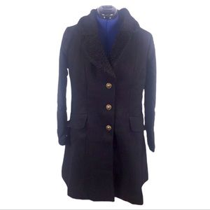 NIB/NWT Ellos 14 black fleece collar gold 3 button enclosure wool blend coat
